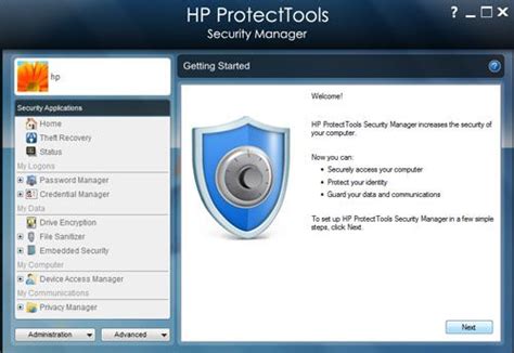 access HP protecttools security